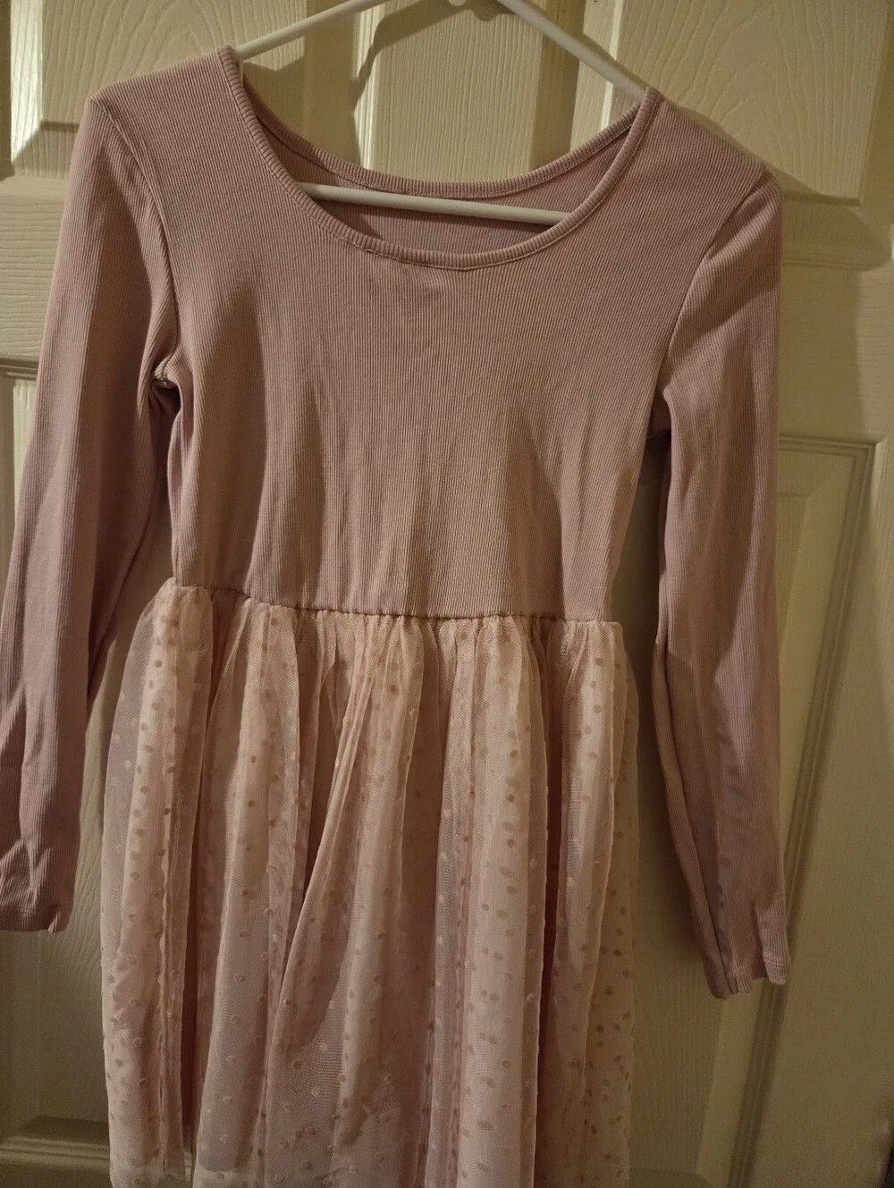 Girls Long-Sleeve Pink Tulle Dot Dress